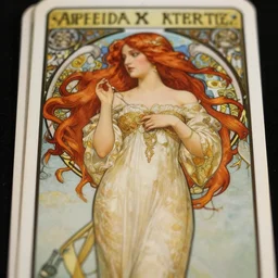 redhead woman, rococo and art nouveau, tarot card, highly detailed, deep focus, elegant, smooth, sharp focus, 8 k, artgerm, alphonse mucha, maxfield parrish, james jean, yoji shinkawa, odilon redon, gaston bussiere, eugene grasset, janis rozentals