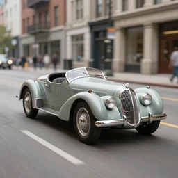 3 5 mm photo of 1 9 4 0 batmoblie car designed by norman bel geddes, driving fast on the streets of gotham