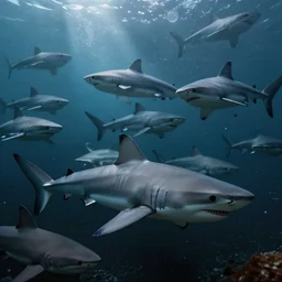 a field full of sharks, bokeh, dramatic lighting, cinematic, establishing shot, high detail, cinematic lighting, post processed, 8k, concept art, artstation, matte painting, in the style of eddie mendoza, raphael lacoste, alex ross