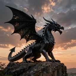 black dragon, by greg rutkowski, sunset, stunning.