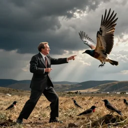 detailed ultrarealistic shot from hitchcock'birds nicholas cage fights birds