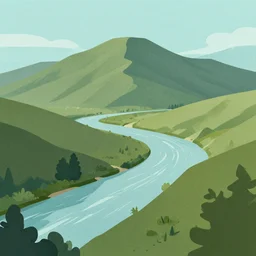 mountaintop river flat illustration matte painting trending on artstation