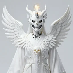 symmetrical beautiful phoenix princess monk in robe face in biomechanical mask of a cyberpunk demon by Roberto Ferri. Edison bulb. white plastic. human skull jellyfish butterfly phoenix head. burning water. baroque ornament details, intricate artwork by Tooth Wu and wlop and beeple and dan mumford and greg rutkowski. halo. octane render, cinematic, hyper realism, octane render, 8k, depth of field, bokeh. iridescent touch. vibrant. saturated. blade runner style