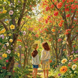 “looking down at a canopy of vibrant flowers, fed by the sun, in the style of Roger Dean”