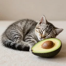 kitten sleeps with avocado