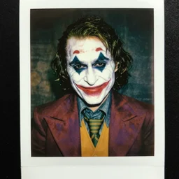 john noble as the joker from the dark knight by lee jeffries, creepy smile, polaroid, 3 3 mm, professional color, graded