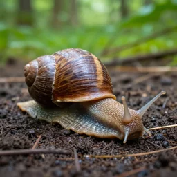 A giant snail coming out of the ground in a forest