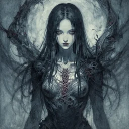 Epic potrait of Cthulu depicted as a woman, by Ryohei Fuke, Huke, personification, featured on pixiv, dystopian, body horror, rayonism, cold hue's