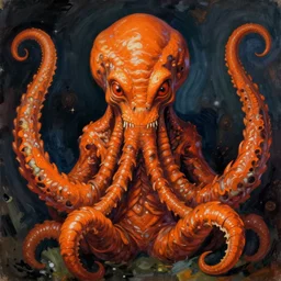 portrait of orange cthulhu by egon schiele and greg rutkowski