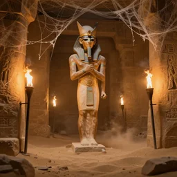 egyptian crypt with torchs, cobwebs and sand, hyperdetailed, artstation, cgsociety, 8 k