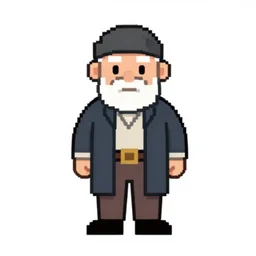 a old man with merchant clothing, sprite sheet, 2 d pixel art, white background,