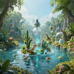 hyperrealistic artwork sustentability science water resgenerative technologies to disruptive creation sci cyberpunk wildlife! photography futures