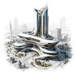 complex sketch concept art futuristic building