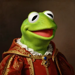 A extremely highly detailed majestic hi-res beautiful, highly detailed head and shoulders painting of kermit the frog in royal medieval kingly robes by Michelangelo Merisi da Caravaggio,