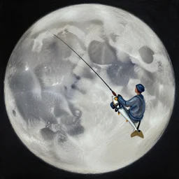 fishing on the moon, 4K, painting, artstation, oil paint