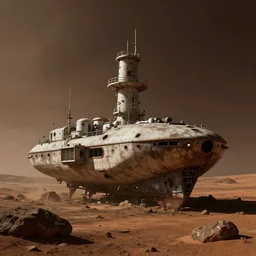 abandoned on mars, stranded ship, dream like atmosphere, melancholy
