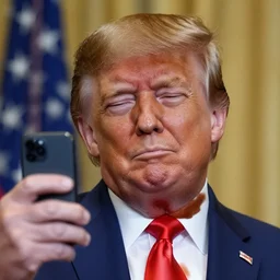 Donald trump accidentally taking a selfie but squinting because it flashed