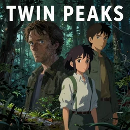 Twin Peaks poster artwork by Michael Whelan and Tomer Hanuka, Rendering of Tim Burton from scene from Twin Peaks, full of details, by Makoto Shinkai and thomas kinkade, Matte painting, trending on artstation and unreal engine