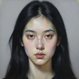 portrait of a young woman with black hair and pale skin. oilpainting by pere borrell del caso, hyper realistic, high contrast, sharp focus, very detailed