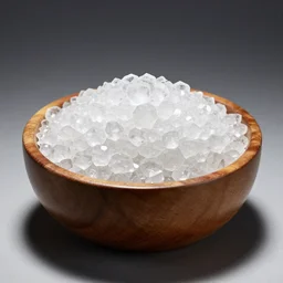 wooden bowl full of crystals, 4 k, studio lighting