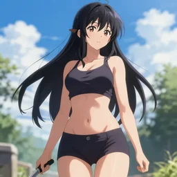 tan anime elf girl, toned body, k - on
