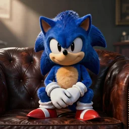 sonic the hedgehog sitting on a leather couch, sultry photoshoot, shot by terry richardson