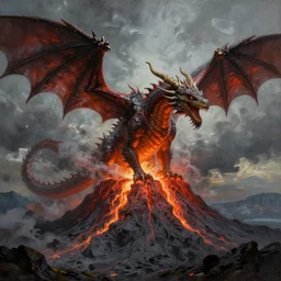 a realistic detailed painting of a dragon awaking in a volcano, matte painting, stunning, sharp focus, fantasy style, dan mumford