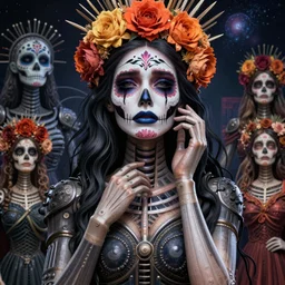 beautiful crying android! woman deity. portait, fantasy, blade runner, pose, photorealistic, interstellar, intricate detailed environment. ( el dia los muertos ), 8 k, hd. photo by terry o'neil and artgerm and greg rutkowski and alphonse mucha and loish and wlop