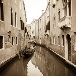 A canal in the street of venice. sepia filter.