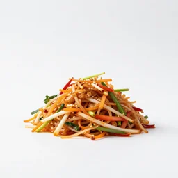 amber pad thai, studio product photography, isolated on a pure white background, centered, entire object in frame, sharp focus, soft studio lighting