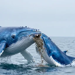 a photo of a blue whale eating krill