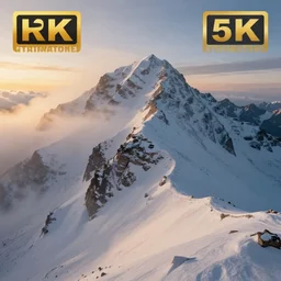 tall snowy mountain, realistic, detailed, fog, award winning photo, sunset, 8 k
