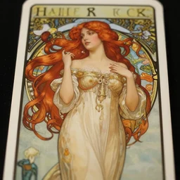 redhead woman, rococo and art nouveau, tarot card, highly detailed, deep focus, elegant, smooth, sharp focus, 8 k, artgerm, alphonse mucha, maxfield parrish, james jean, gaston bussiere, janis rozentals