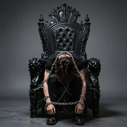 the captive, chained, bowed his head before the black throne