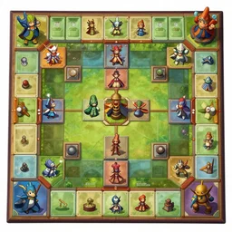 a board game, trending on artstation, fantasy style, hearthstone style, scythe board game style, symmetry, top view, by studio ghibli