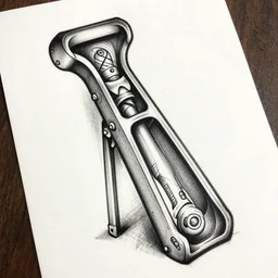 futuristic tattoo sketch with trebuchet black and white highly detailed neo traditional style