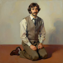 petros afshar, man on his knees full body portrait, 1 9 7 0 s art painterly character design