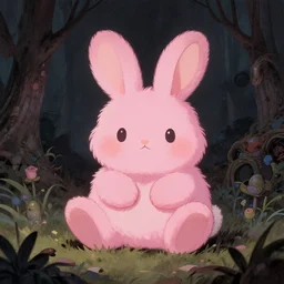 old - school dark fantasy art, cute fluffy pink bunny