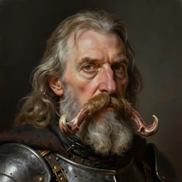 Portrait of old Knight with big mutton chops, detailed face, fantasy, highly detailed, cinematic lighting, digital art painting by greg rutkowski