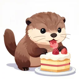 cute otter eat cake, graphic art, rgba, 8 k hd resolution, pinterest, dynamic character, 8 k character details, concept art, 8 k ultra realistic, intricate details, ultra detailed, reduce character duplication, in style of hayao miyazaki