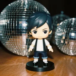 george michael as nendoroid in a disco with discoball, kodak film
