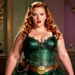 A beautiful portrait of 400-pound obese Scarlett Johansson as 400-pound obese Poison Ivy from Batman movie, digital art by Eugene de Blaas and Ross Tran, vibrant color scheme, highly detailed, in the style of romanticism, cinematic, artstation, Greg rutkowski
