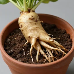 mandrake root in a pot, intricate hyper detailed ultra sharp sharp focus, global illumination, radiant light, alexandre ferra, irakli nadar, octane render, unreal engine, 4 k, ultra hd,