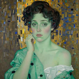 beautiful portrait of a woman who is green with envy by gustav klimt