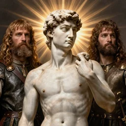 legolas and aragorn and gimli, portrait, renaissance painting, rome, classical artwork, david
