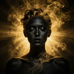 black gold smoke, portrait artgerm radiant lighting