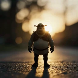 a 2 8 mm macro photo of shrek in silhouette in the 1 9 7 0 s, bokeh, canon 5 0 mm, cinematic lighting, dramatic, film, photography, golden hour, depth of field, award - winning, 3 5 mm film grain, low angle