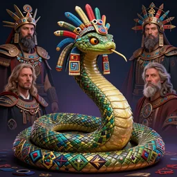 ethereal aztec warrior serpent god highly detailed portrait concept art, slavic folklore embroidery symbols, maxim sukharev, artgerm, donato giancola, jama jurabaev, edmund leighton, majestic, epic, volumetric lighting, photorealistic, vivid and vibrant colors