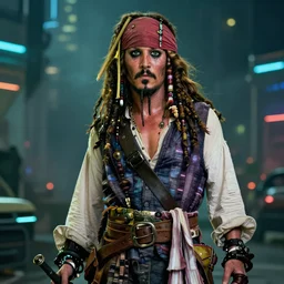 Jack Sparrow in a cyberpunk outfit