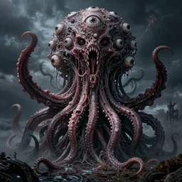 horrifying abomination covered in eyes mouths and tentacles by stephen gammell and thomas kinkade